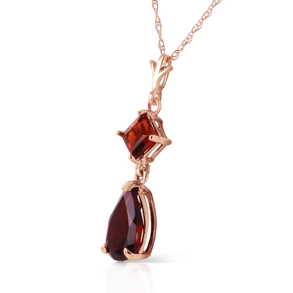14K. SOLID GOLD NECKLACE WITH NATURAL GARNETS - Picture 2 of 7